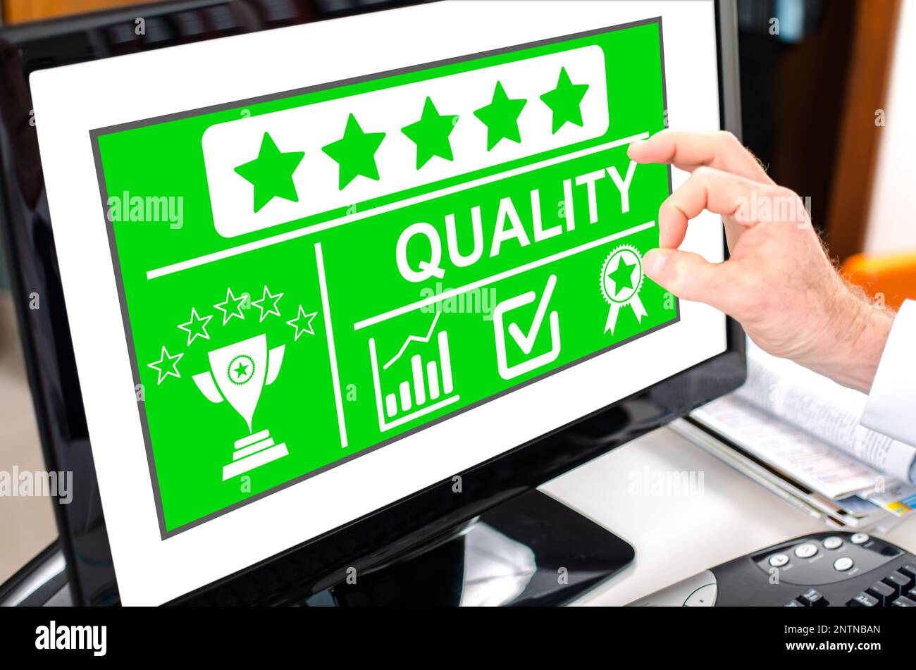 Quality concept shown on a computer screen Stock Photo