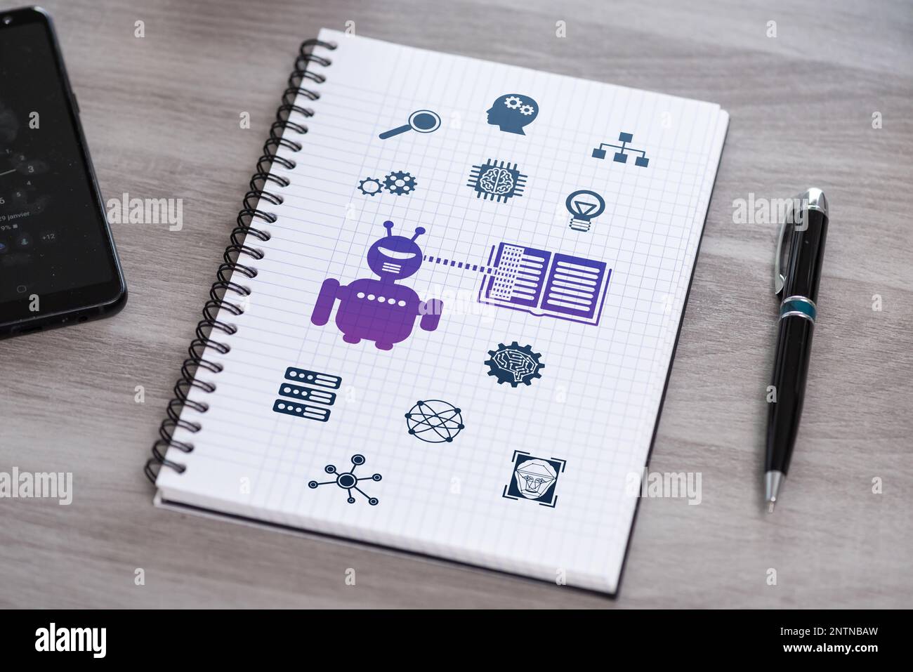 Machine learning concept drawn on a notepad Stock Photo