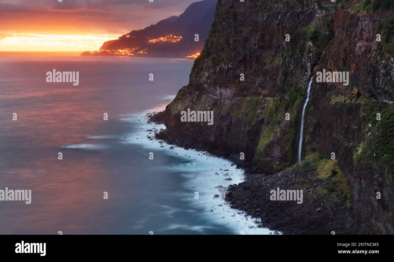 Beautiful wild coast scenery view with Bridal Veil Falls (Veu da noiva
