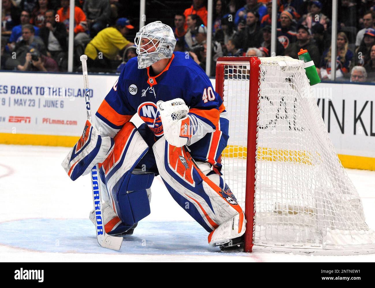 New York Islanders goalie Robin Lehner (40) looks on prior to an