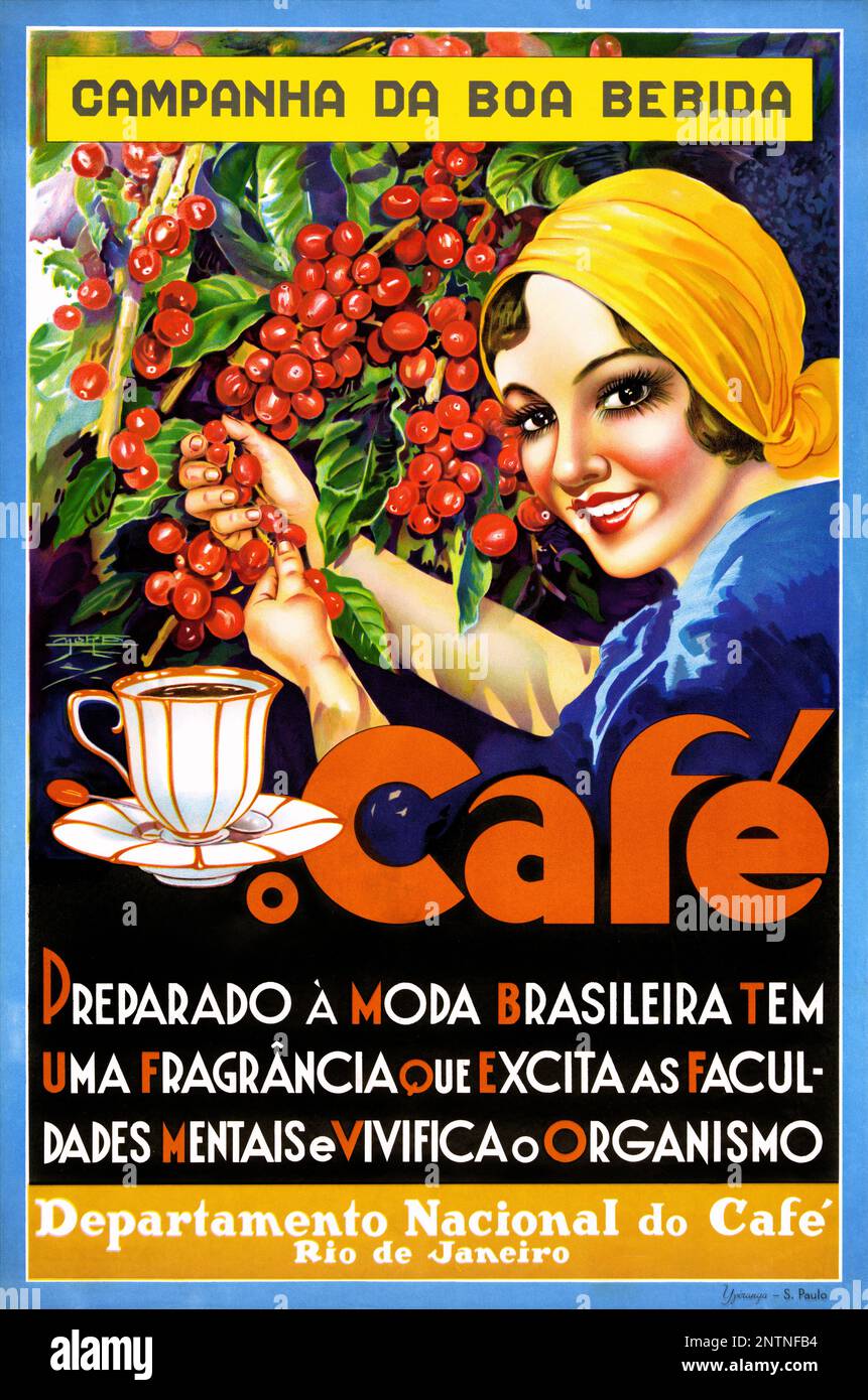 Campanha da boa bebida. Café. Artist unknown. Published ca. 1940 in Brazil Stock Photo