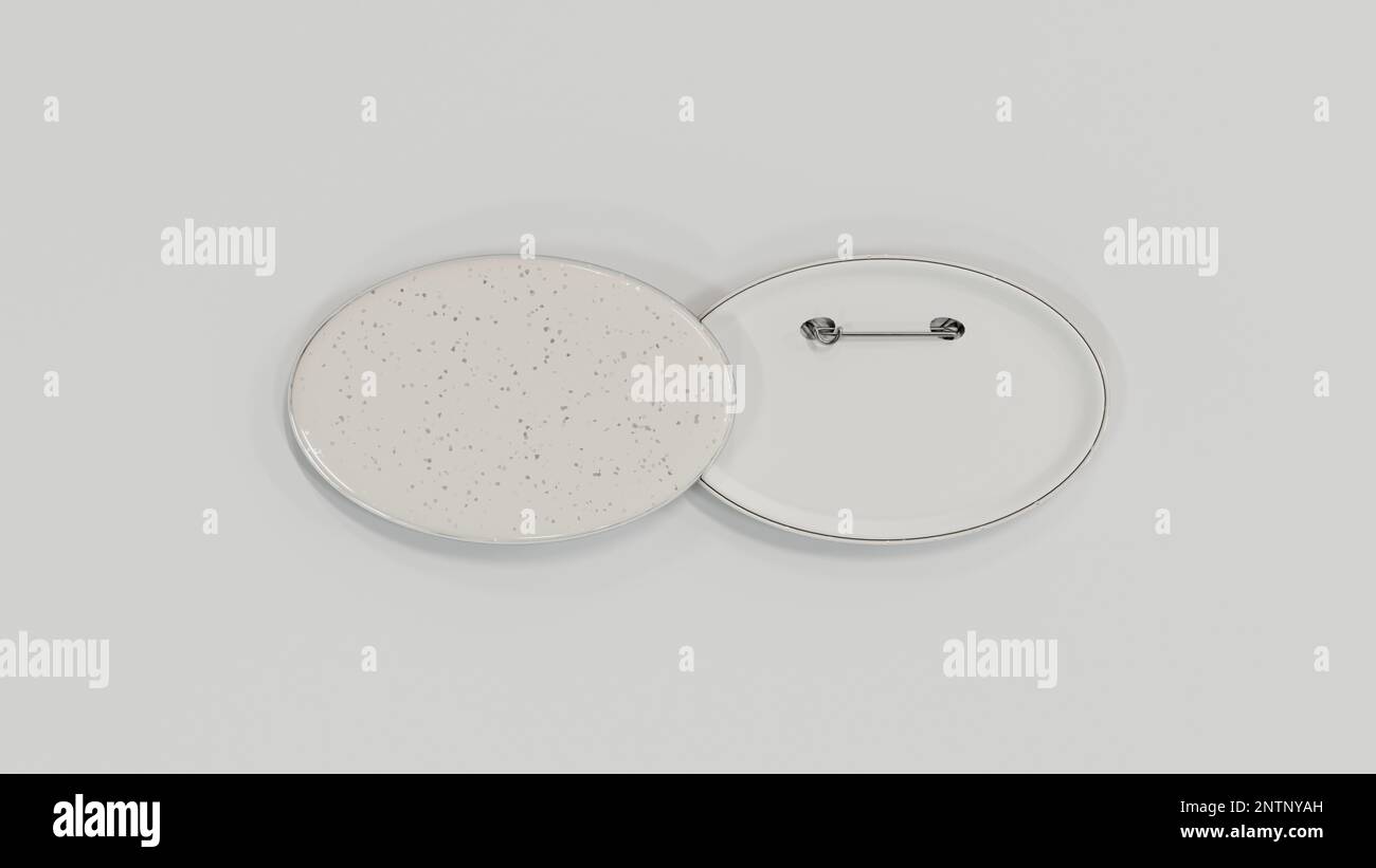 Minimal white badge pin mockup on white background. 3d render, 3d