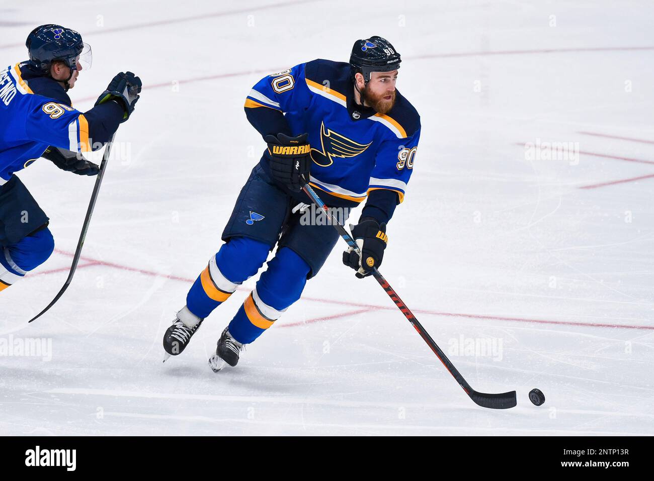 St. Louis Blues' Vladimir Tarasenko, front, of Russia, is congratulated by  teammates after scoring a goal during the third period of the NHL Winter  Classic hockey game against the Chicago Blackhaw …