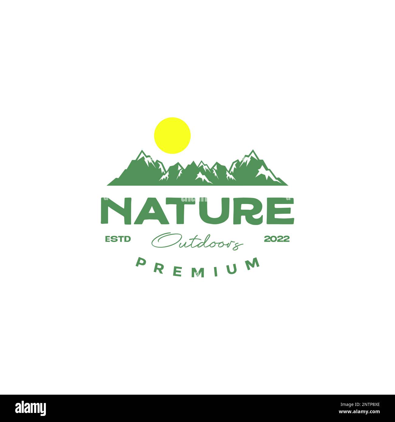 outdoor mountain hill peak green sunrise landscape vintage logo design ...