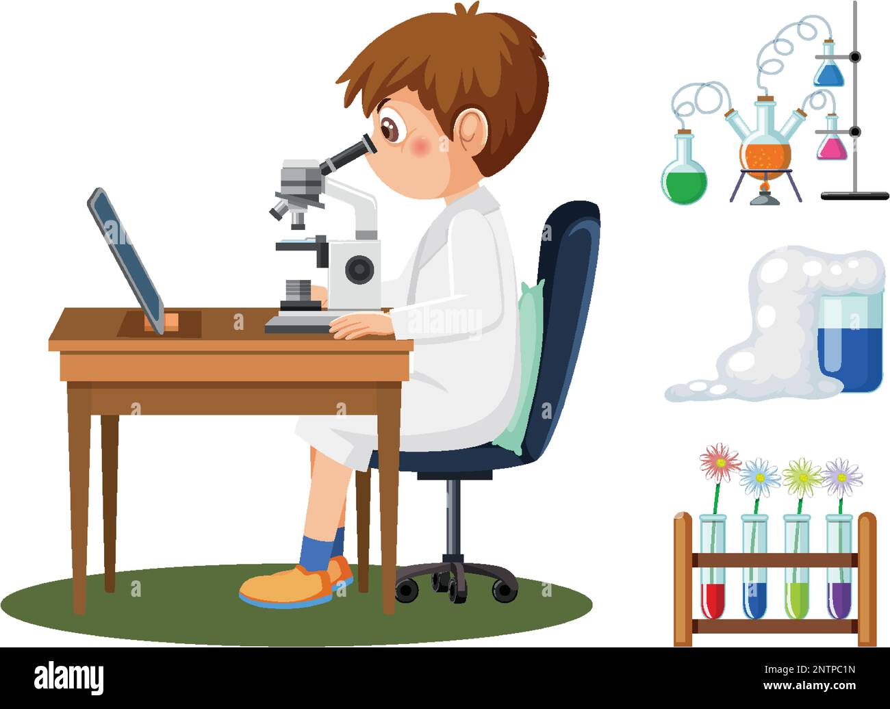Scientist and student doing chemistry experiment illustration Stock ...