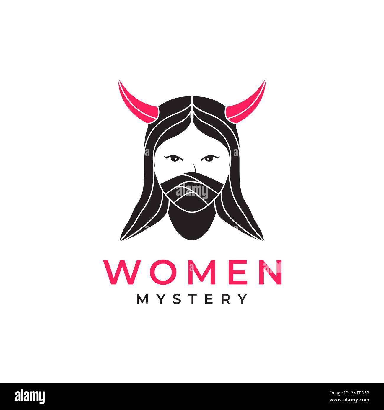 horned women mystery long hair mask beauty logo design icon vector illustration Stock Vector