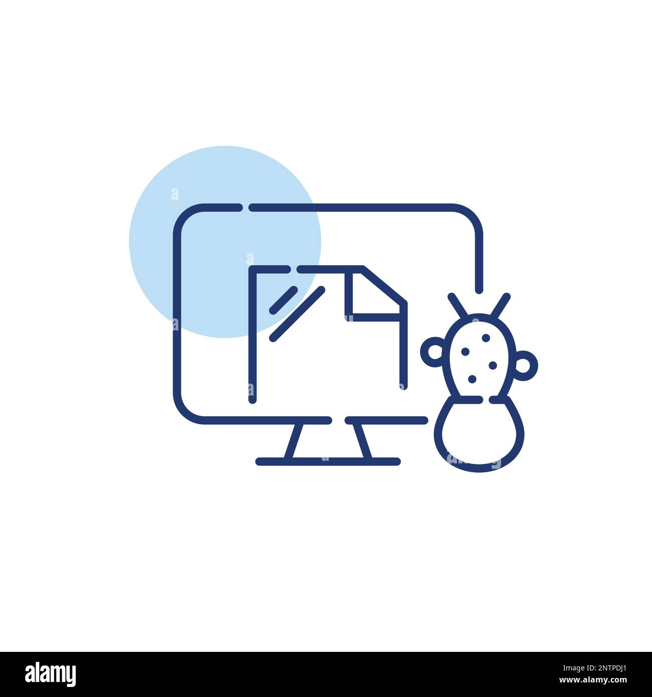 Desktop monitor with file open on it and cactus plant in a pot. Pixel perfect, editable stroke line icon Stock Vector