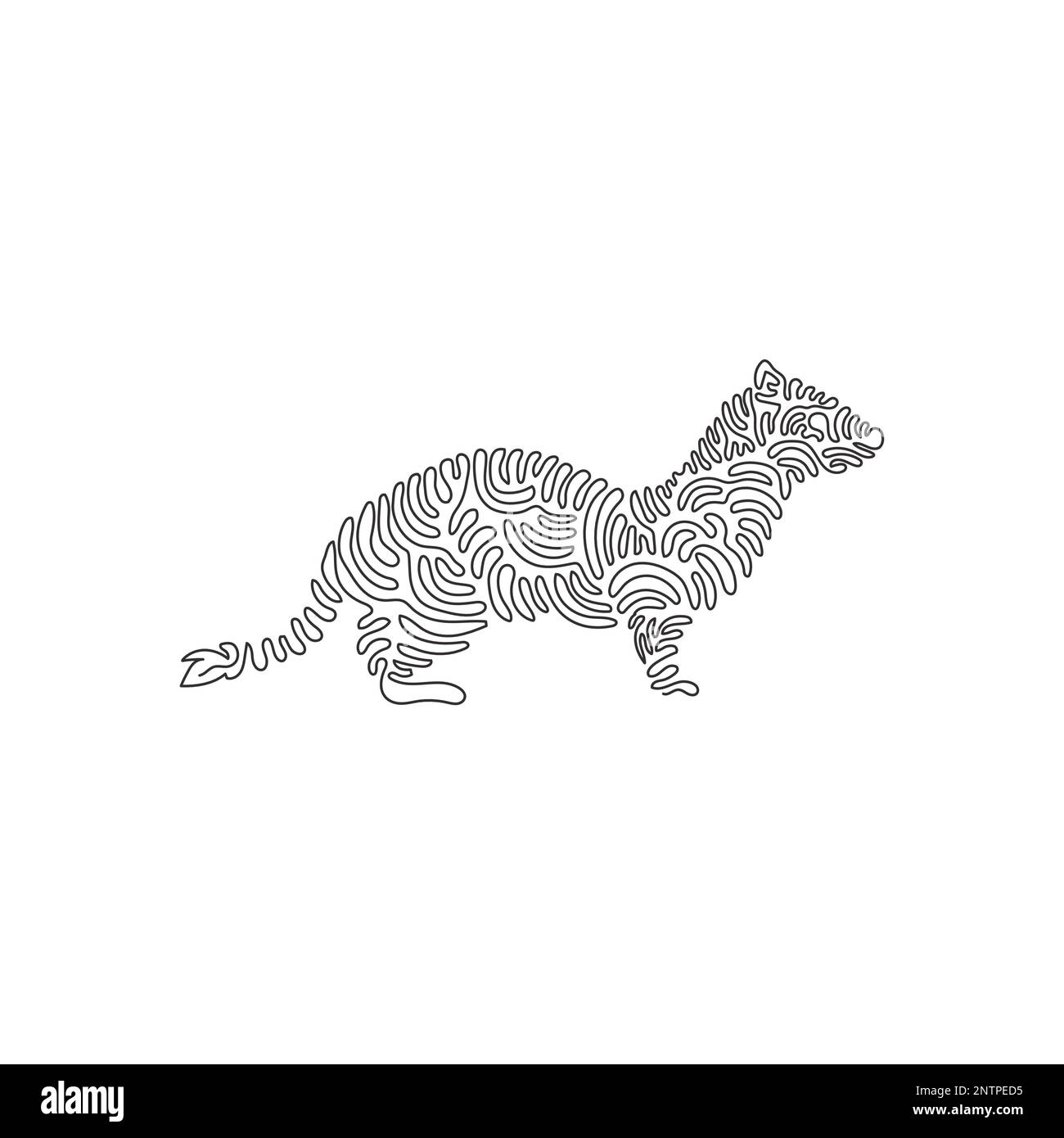 Continuous curve one line drawing of cute weasel curve abstract art. Single line editable stroke vector illustration of a weasel has a pointed snout Stock Vector