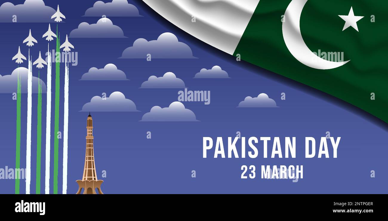 pakistan day background banner design concept with aircraft Stock