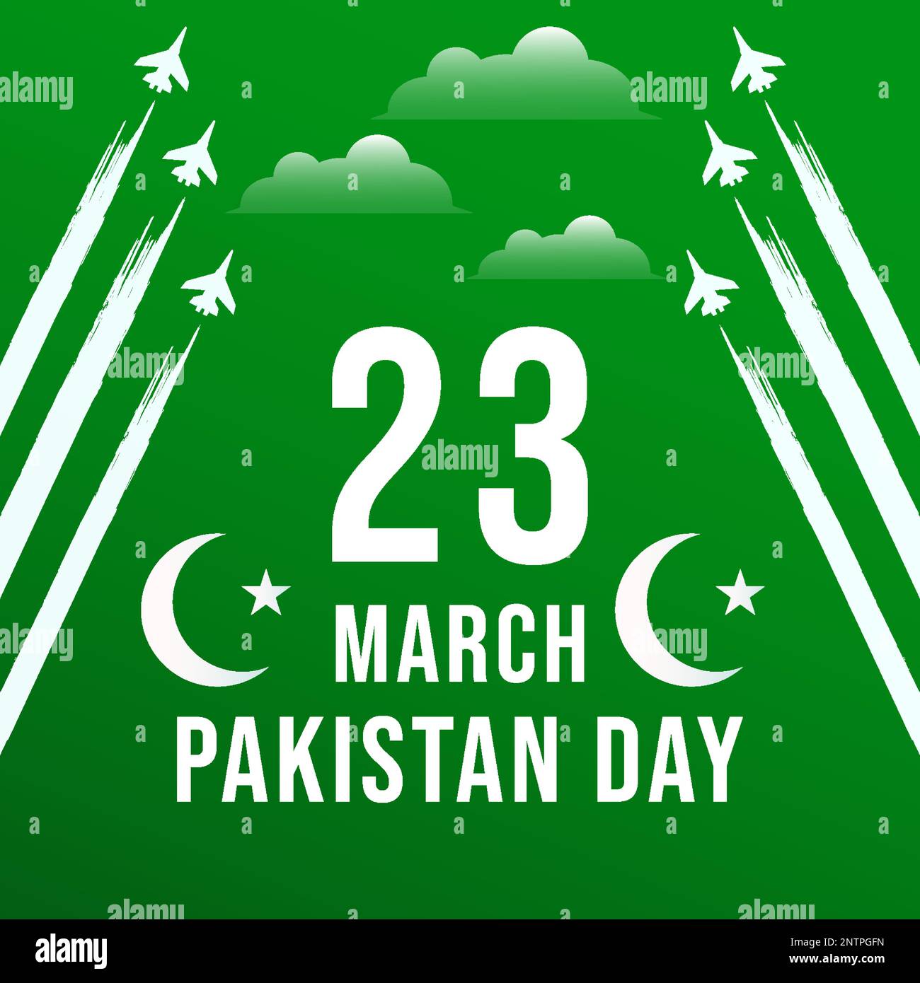 flat design pakistan day greeting card with aircraft flying Stock