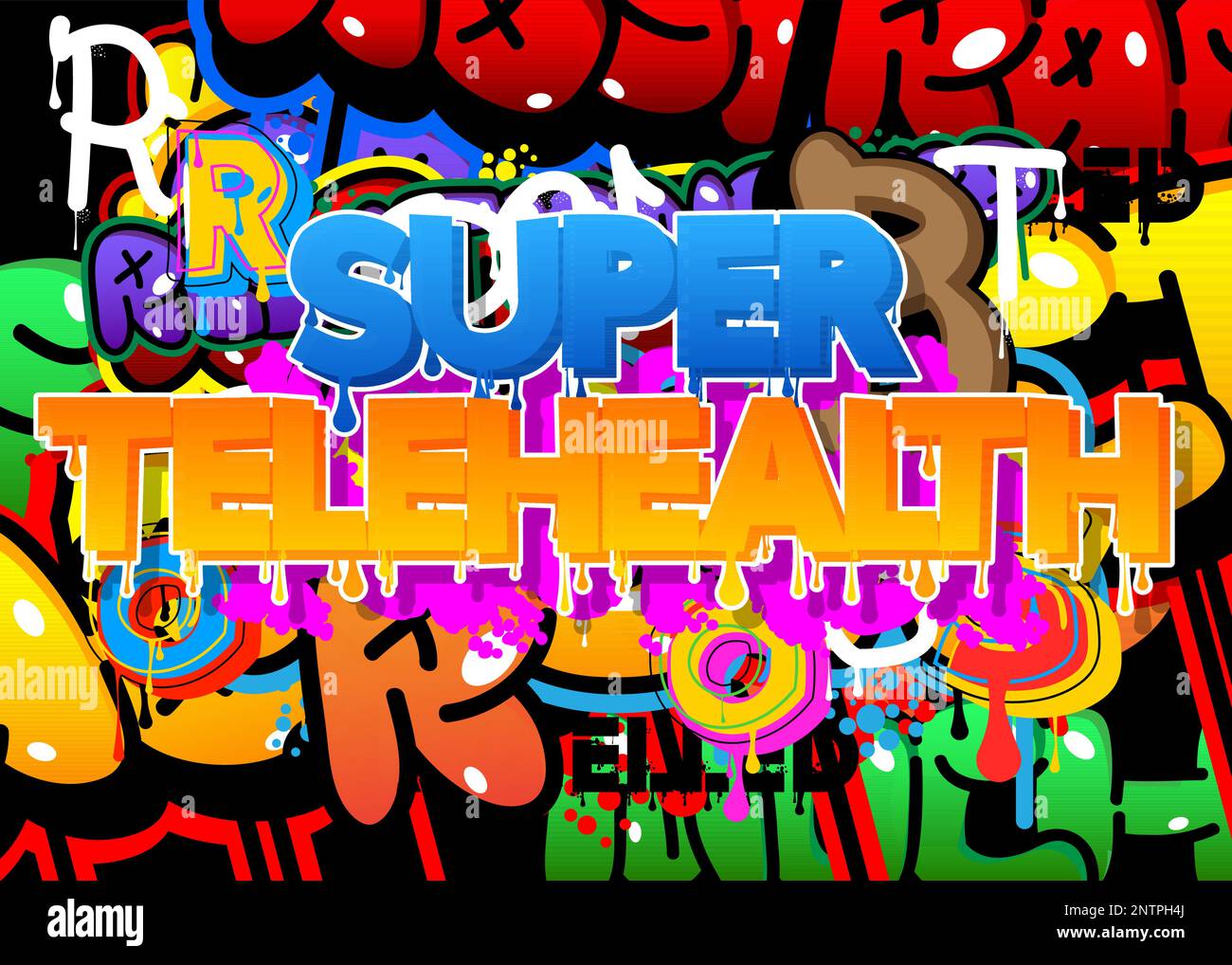 Super Telehealth. Graffiti tag. Abstract modern street art decoration