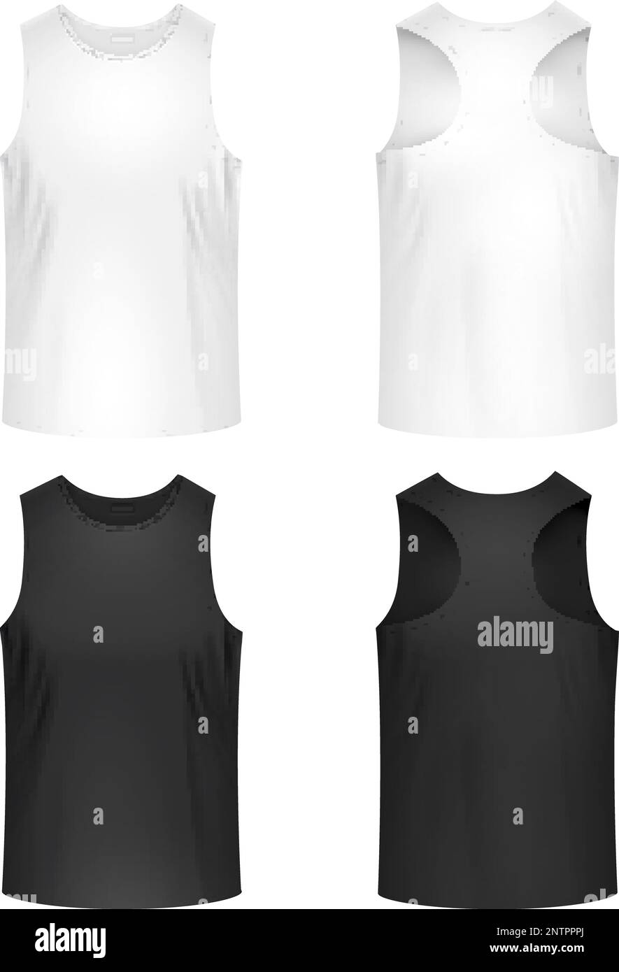 Male sport white and black tank top mockup front and back views ...