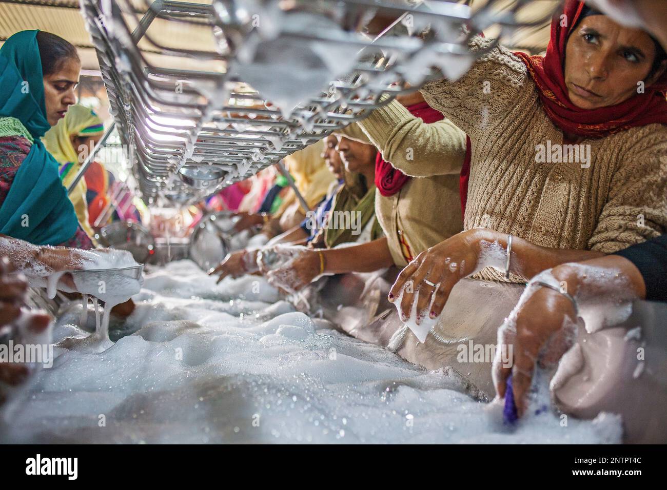 Volunteers cleaning dishes, Each day eat 60,000 - 80,000 pilgrims in ...