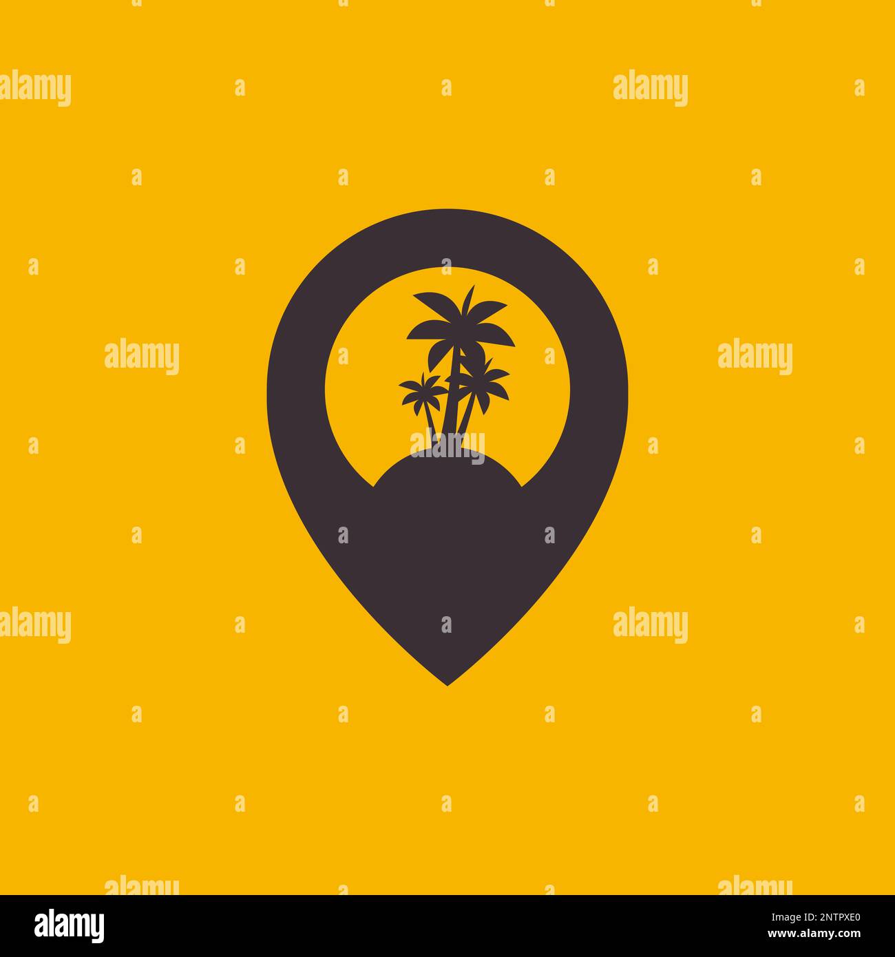 beach place coconut trees pin map location simple logo design vector icon Stock Vector