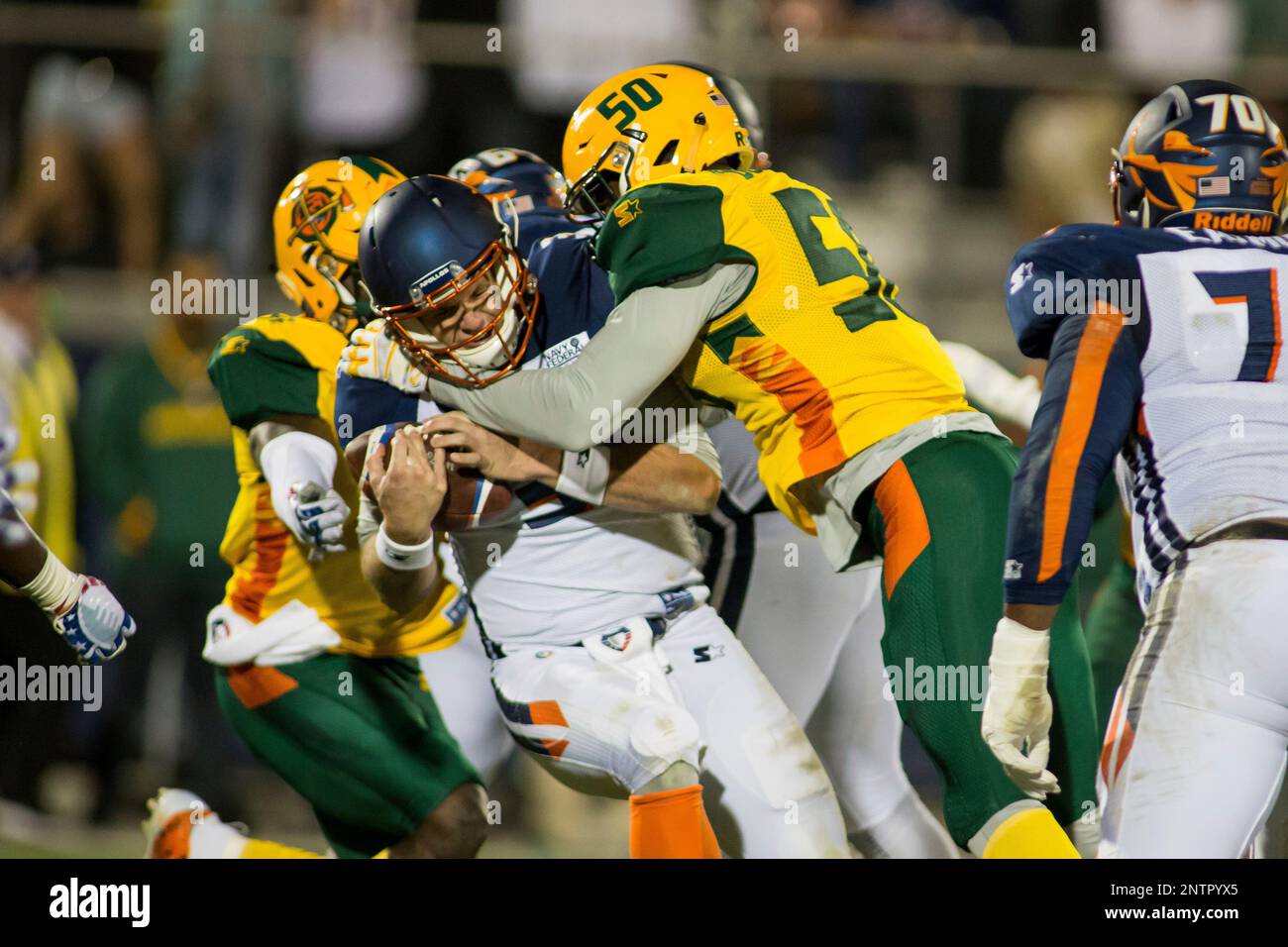 Orlando Apollos quarterback Garrett Gilbert (3) throws a pass against the  Memphis Express during an AAF football game, Saturday, Feb. 23, 2019, at  Spectrum Stadium in Orlando, Fla. (AP Photo/Rick Wilson Stock