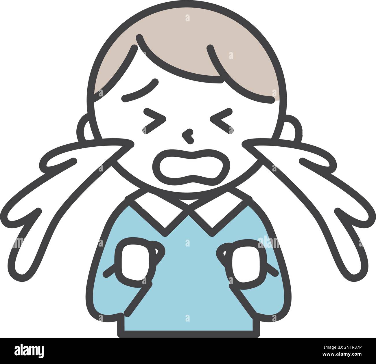 A crying boy who sheds a lot of tears.  Simple style illustrations with outlines. Elementary school or kindergarten boy. Stock Vector