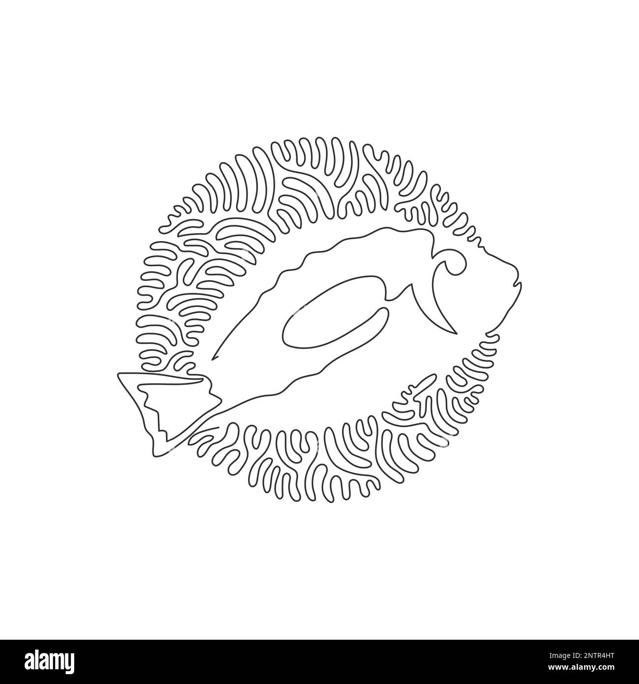 Continuous one line drawing of beautiful blue tang abstract art in circle. Single line editable vector illustration of adorable blue tang fish Stock Vector
