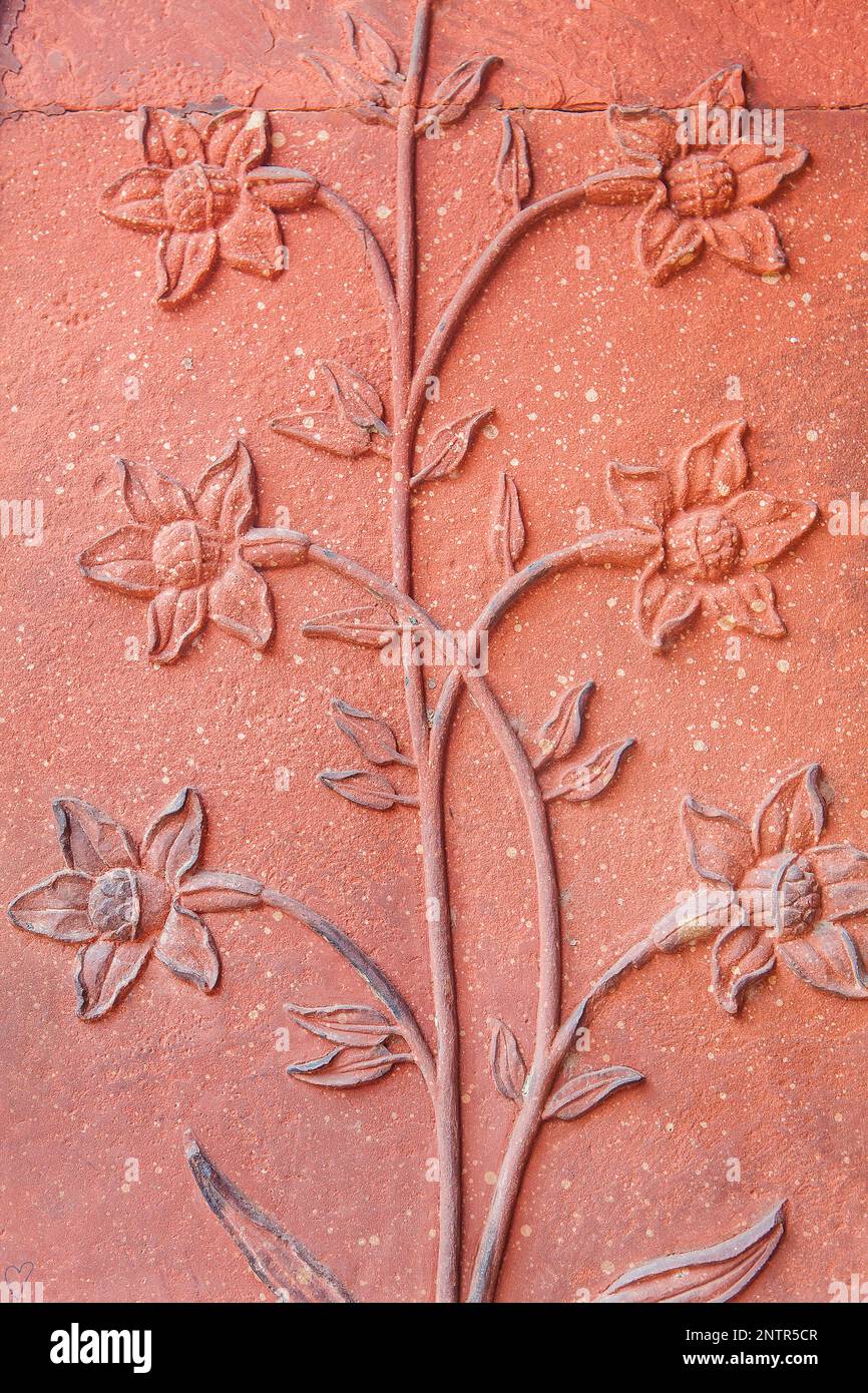 Detail, relief, ornamentation in the wall of Naubat Khana, in Red Fort, Delhi, India Stock Photo