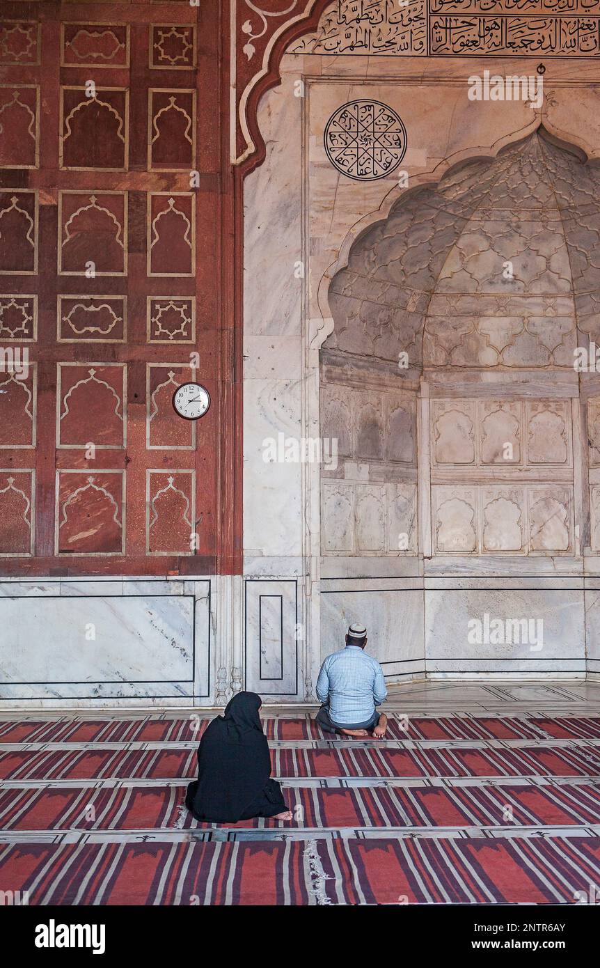 Prayer room, interior of Jama Masjid mosque, Delhi, India Stock Photo