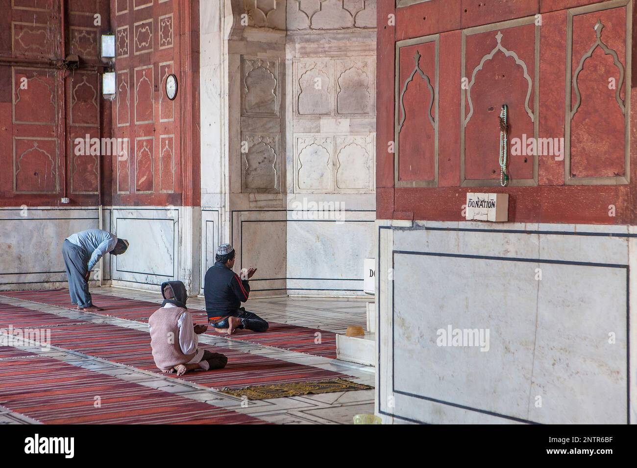 Prayer room, interior of Jama Masjid mosque, Delhi, India Stock Photo