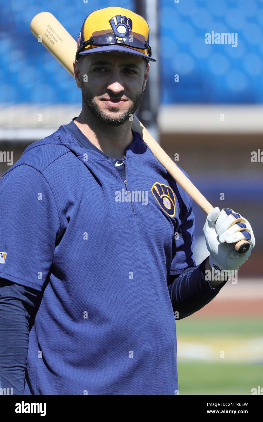 PHOENIX, AZ - MARCH 15: Brewers Ryan Braun before a spring training game  between the San Diego Padres and the Milwaukee Brewers March 15, 2019 at  American Family Fields of Phoenix in