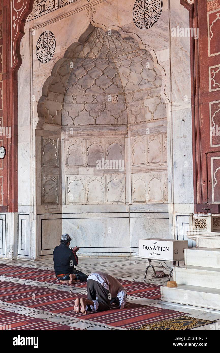 Prayer room, interior of Jama Masjid mosque, Delhi, India Stock Photo