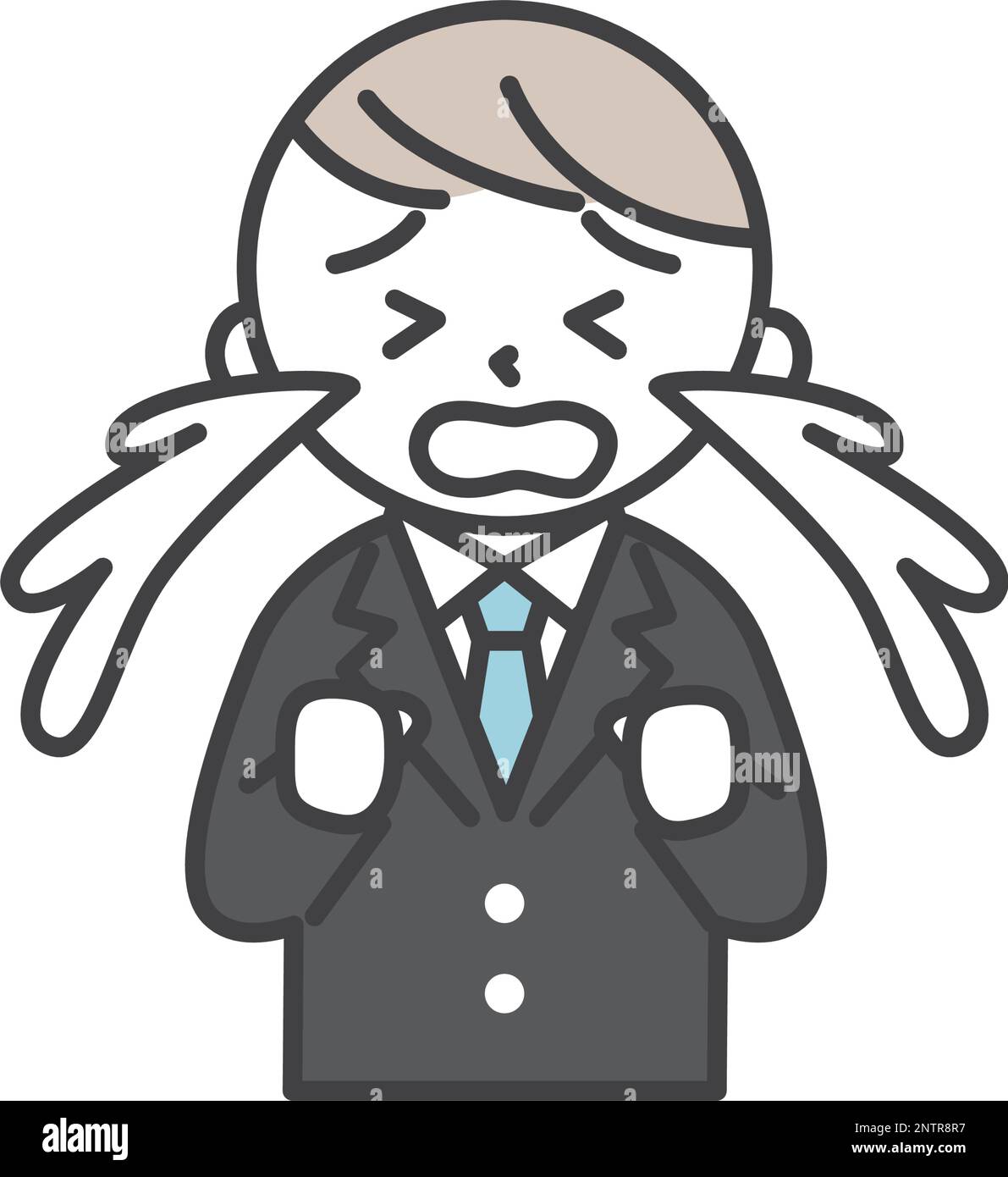 A male student crying with a lot of tears. Simple style illustrations with outlines. A male student wearing a blazer uniform. Stock Vector