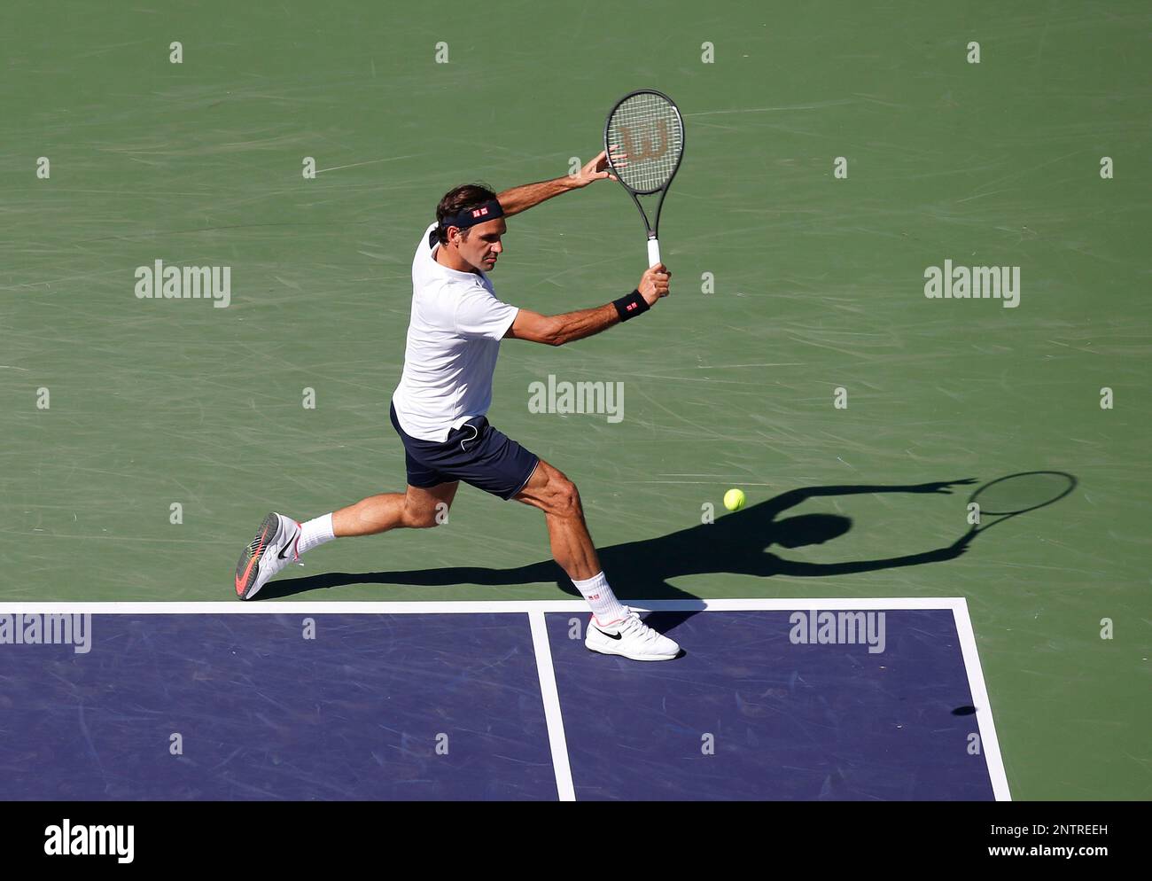 March 13, 2019 Roger Federer (SUI) returns a shot against Kyle Edmund (GBR)  during the 2019 BNP Paribas Open at Indian Wells Tennis Garden in Indian  Wells, California. Charles Baus/CSM(Credit Image: ©