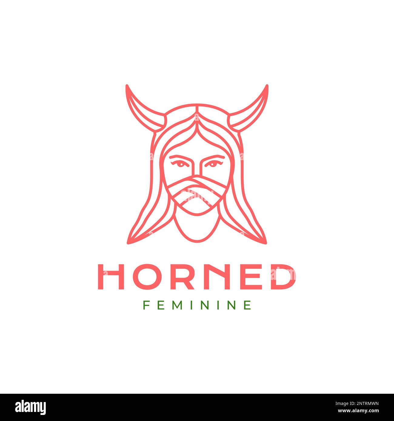 horned women mystery long hair mask beauty lines logo design icon vector illustration Stock Vector