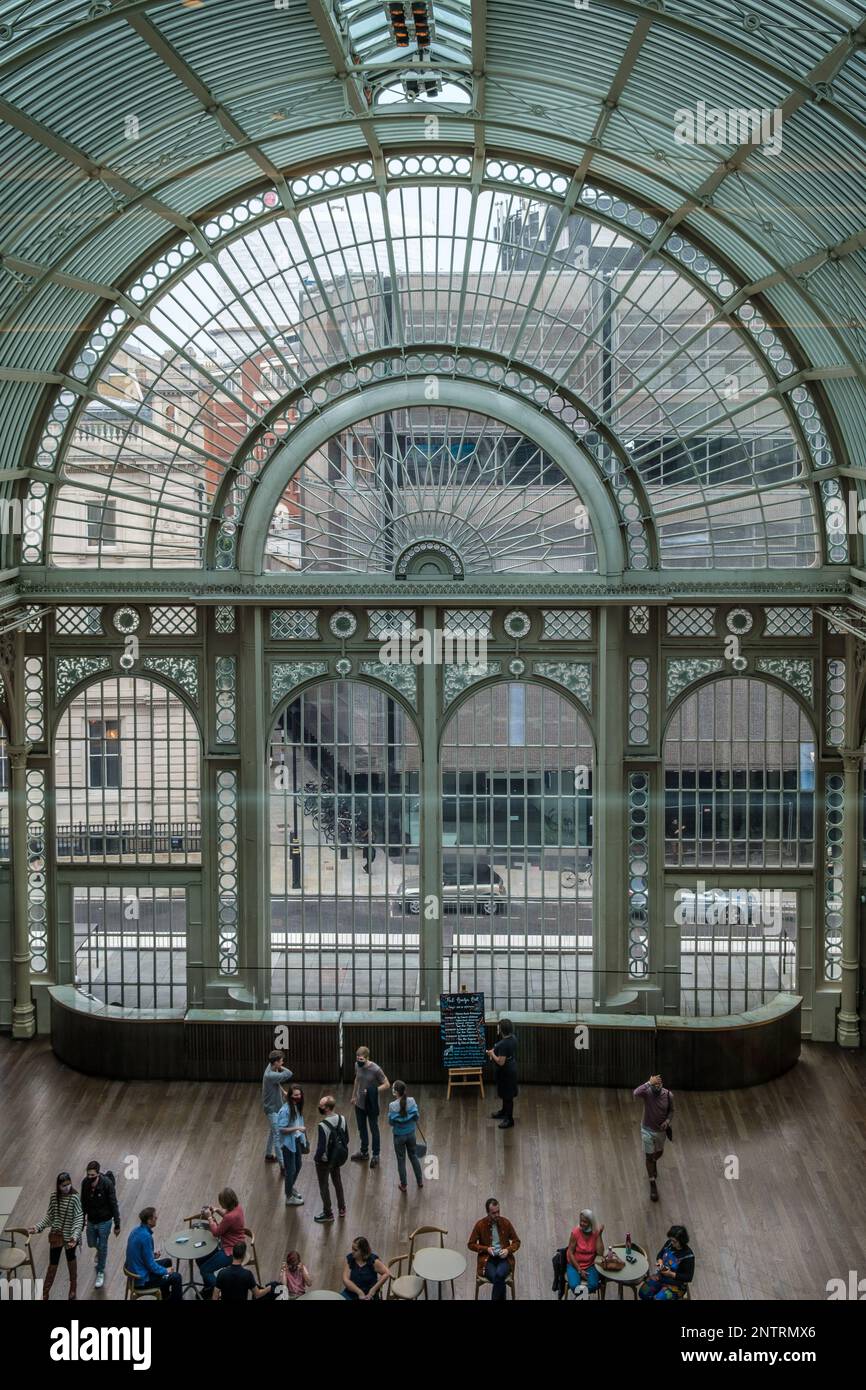 Elevated view of Interior of the Paul Hamlyn Hall (Floral Hall) at the Royal Opera House Covent Garden, London, UK Stock Photo