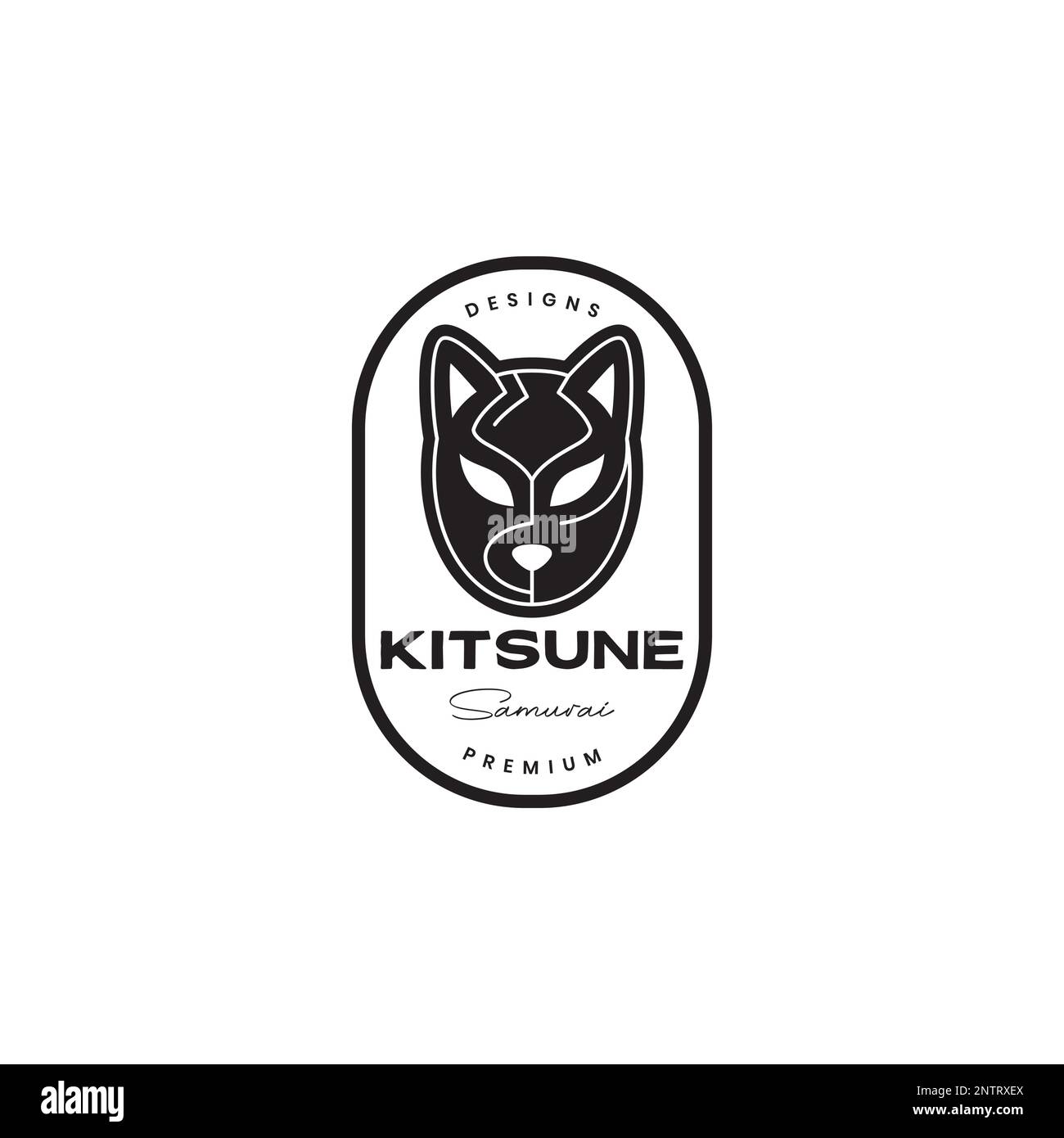 japan culture mask animal cat kitsune badge vintage logo design vector Stock Vector