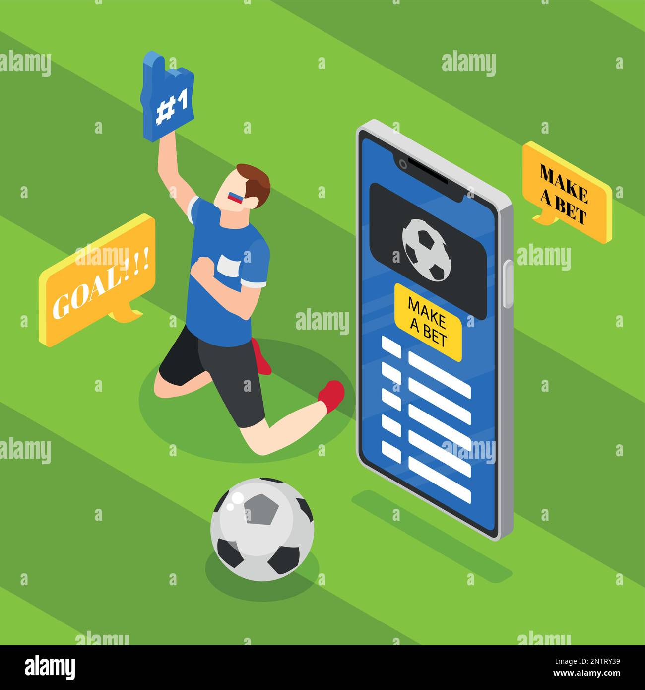 Sports betting isometric background with mobile fan application vector