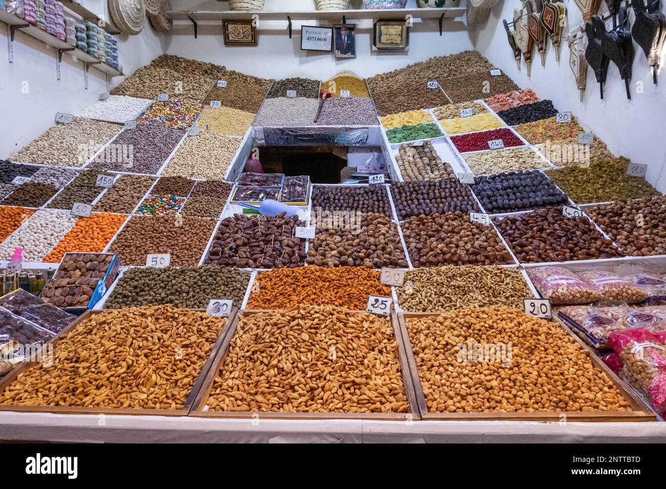 Souk Des Fruits Rouges Dates and other dried fruits for sale in a souk in the Medina in ...