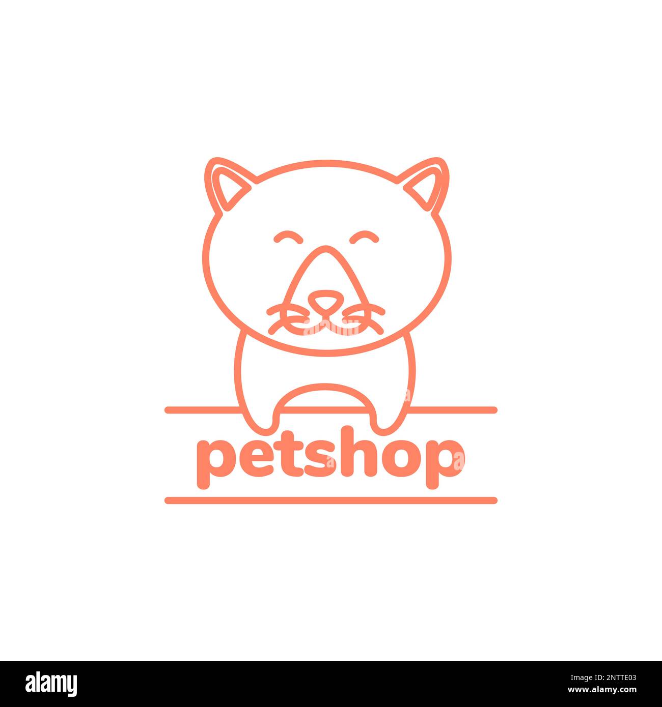 cute mascot cartoon fat cat kitten pet shop pets line modern logo ...