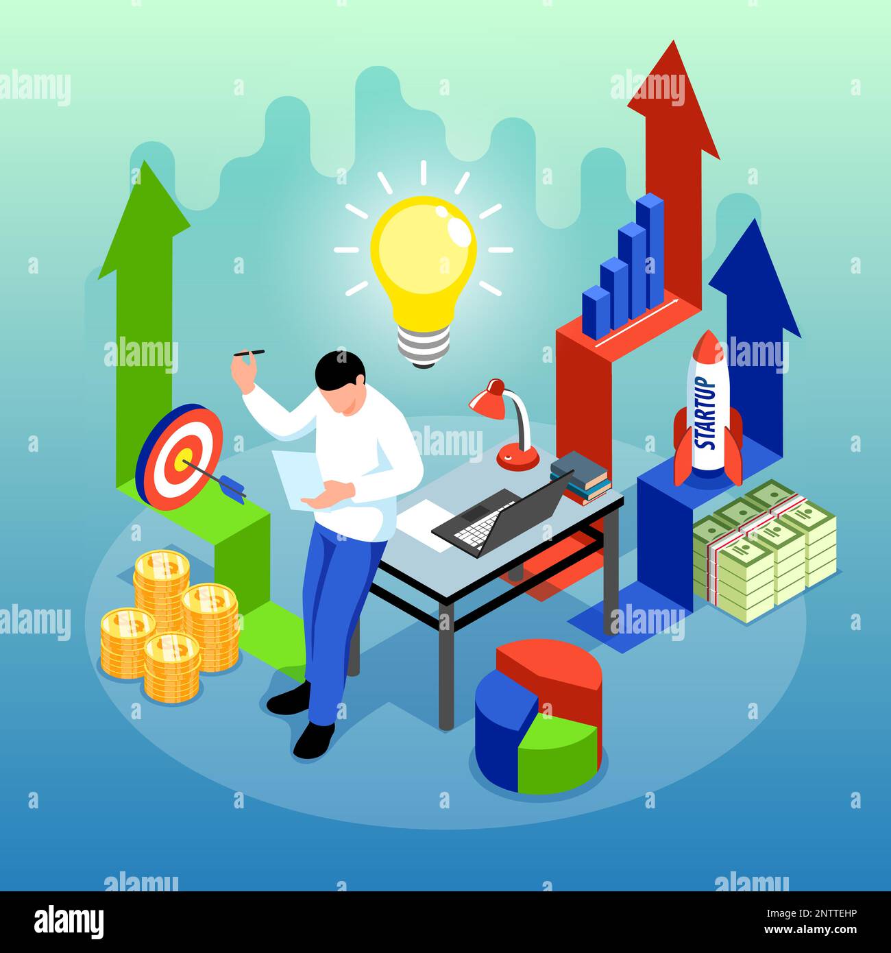 Isometric business growth concept with successful development idea ...