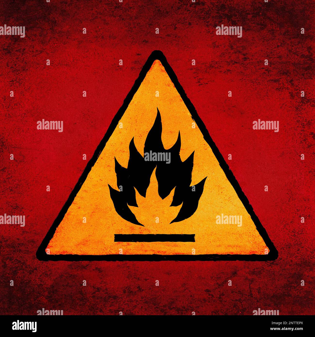 Flammable sign on scratched background. Fire hazard symbol, grunge