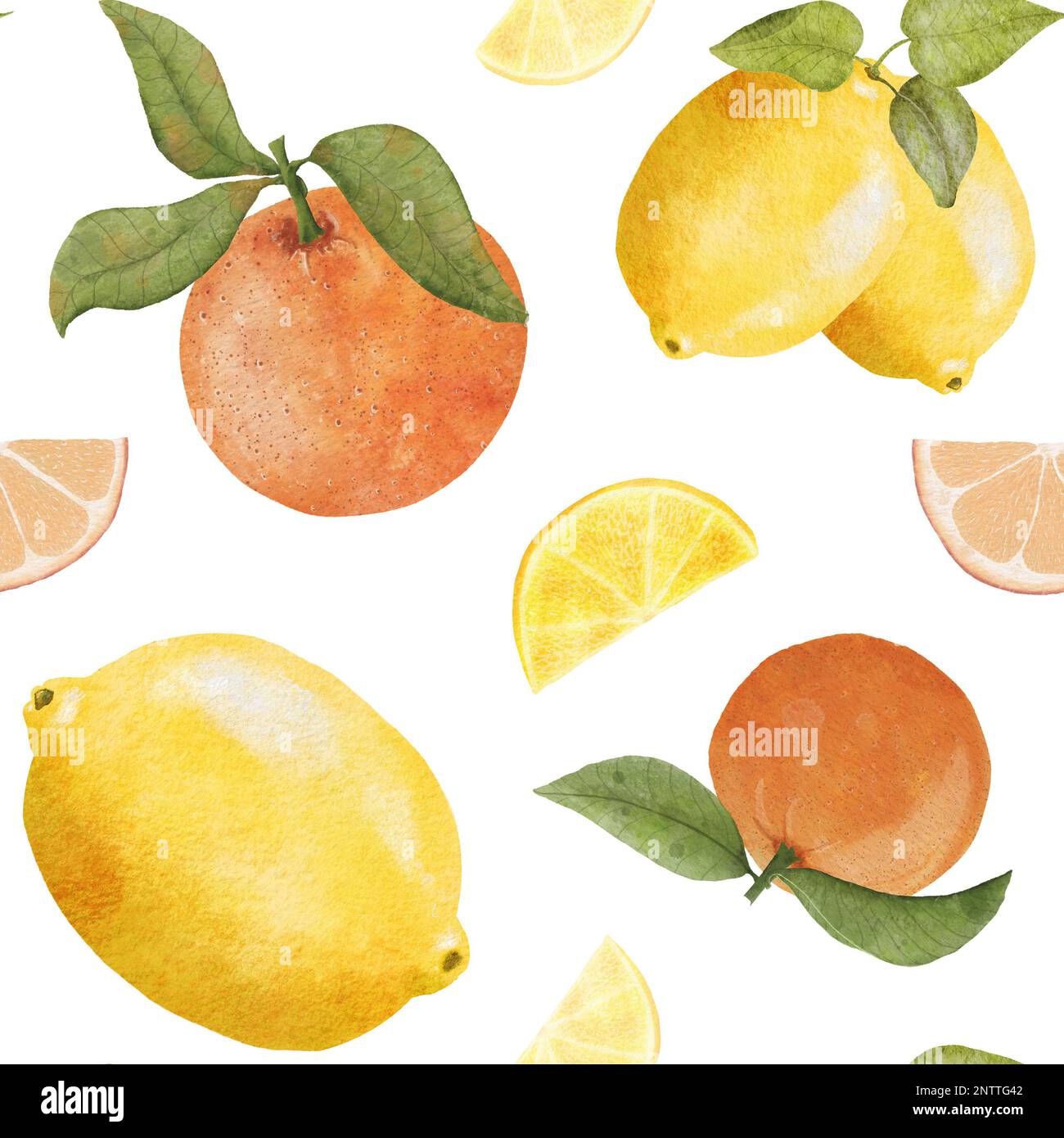 Watercolor Lemon and Orange Seamless Pattern with Fruit Slices ...