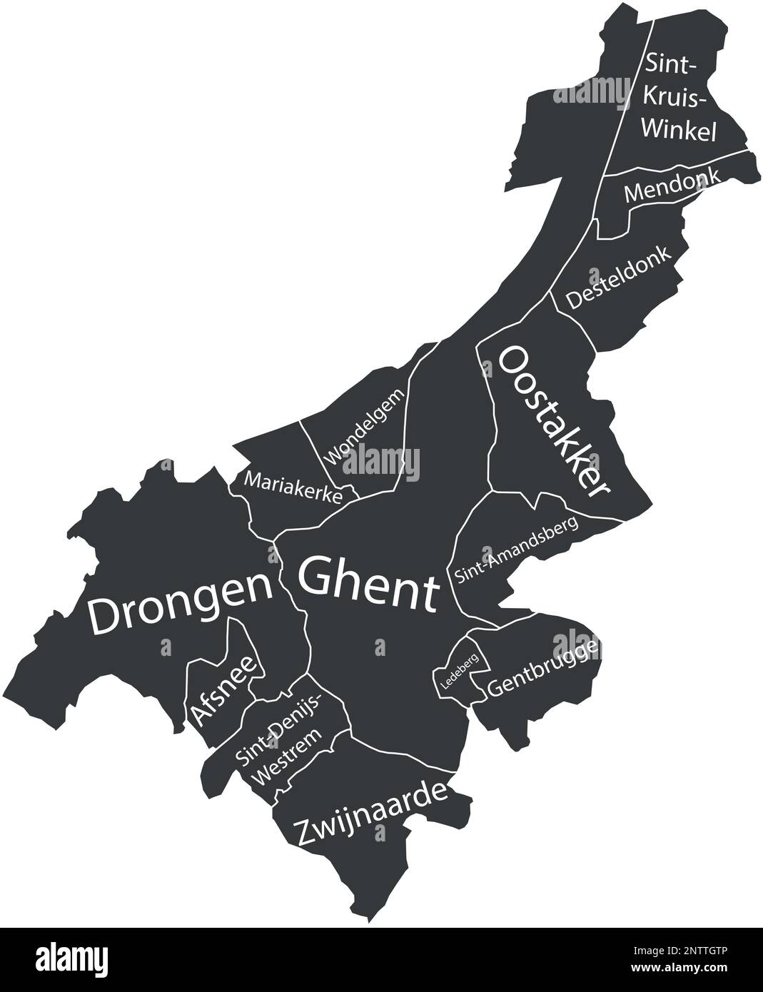 Dark gray tagged municipalities map of GHENT, BELGIUM Stock Vector Image & Art Alamy