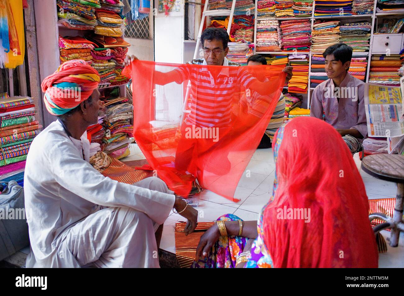 Vendor and customer in Clothing store,Sardar Market,Jodhpur, Rajasthan
