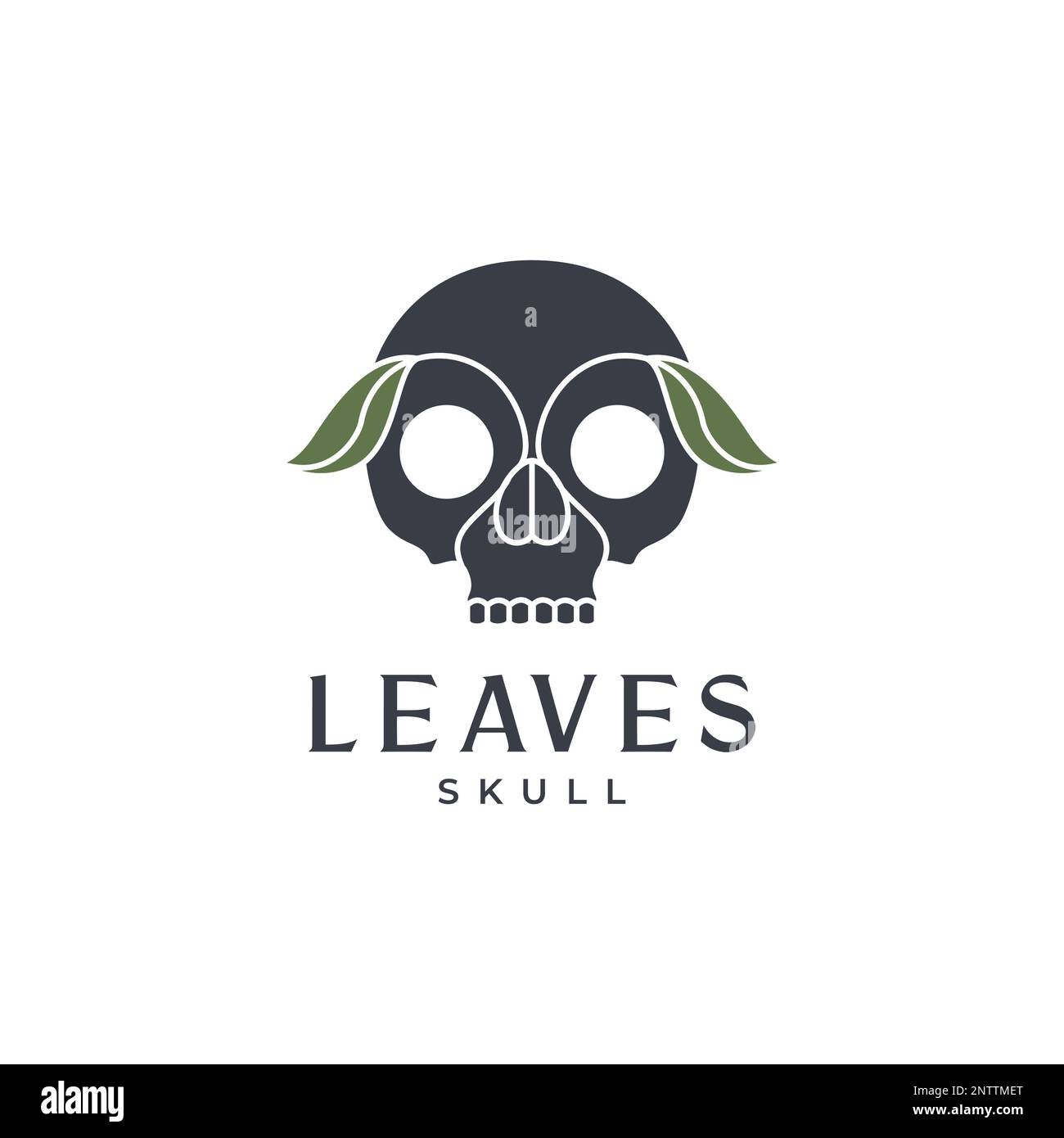 skull cranium brain pan head leaves nature line minimal hipster logo