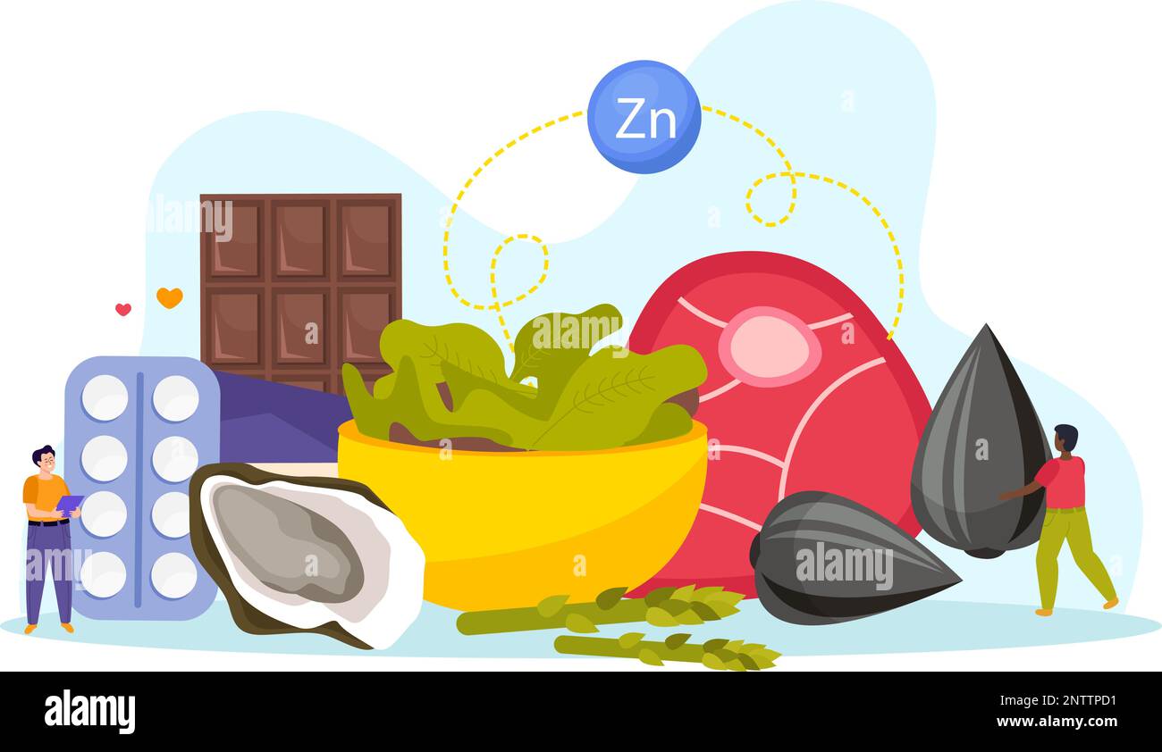 Healthy rich in zinc food flat composition with chocolate sunflower