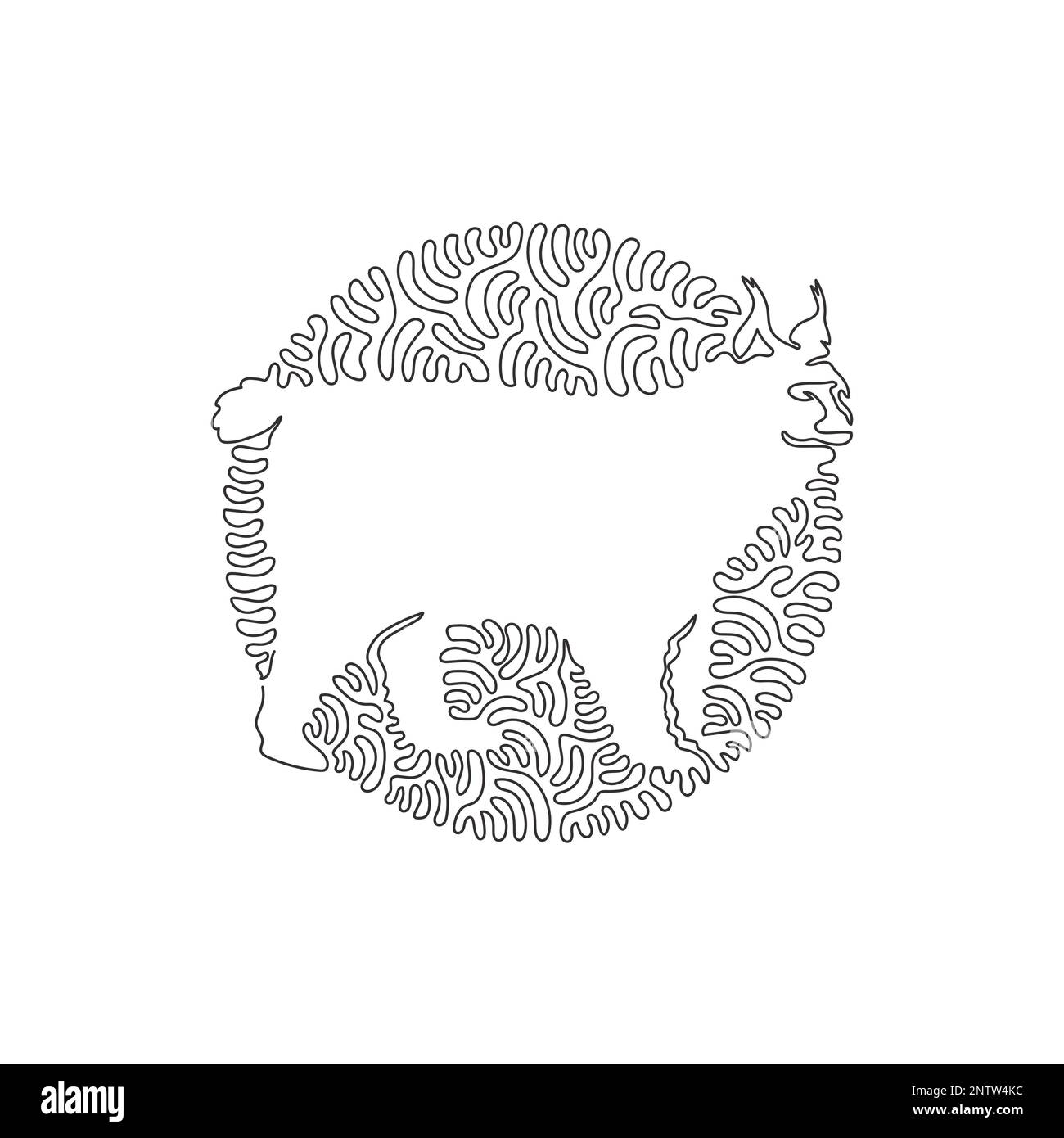 Continuous one curve line drawing of lynx skilled hunters abstract art in circle. Single line editable vector illustration of lynx stalking prey Stock Vector