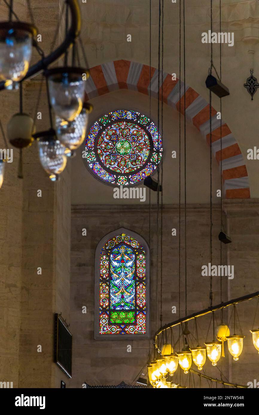 ISTANBUL, TURKEY - SEPTEMBER 14, 2017: These are stained glass windows in the side nave of the Suleymaniye Mosque. Stock Photo