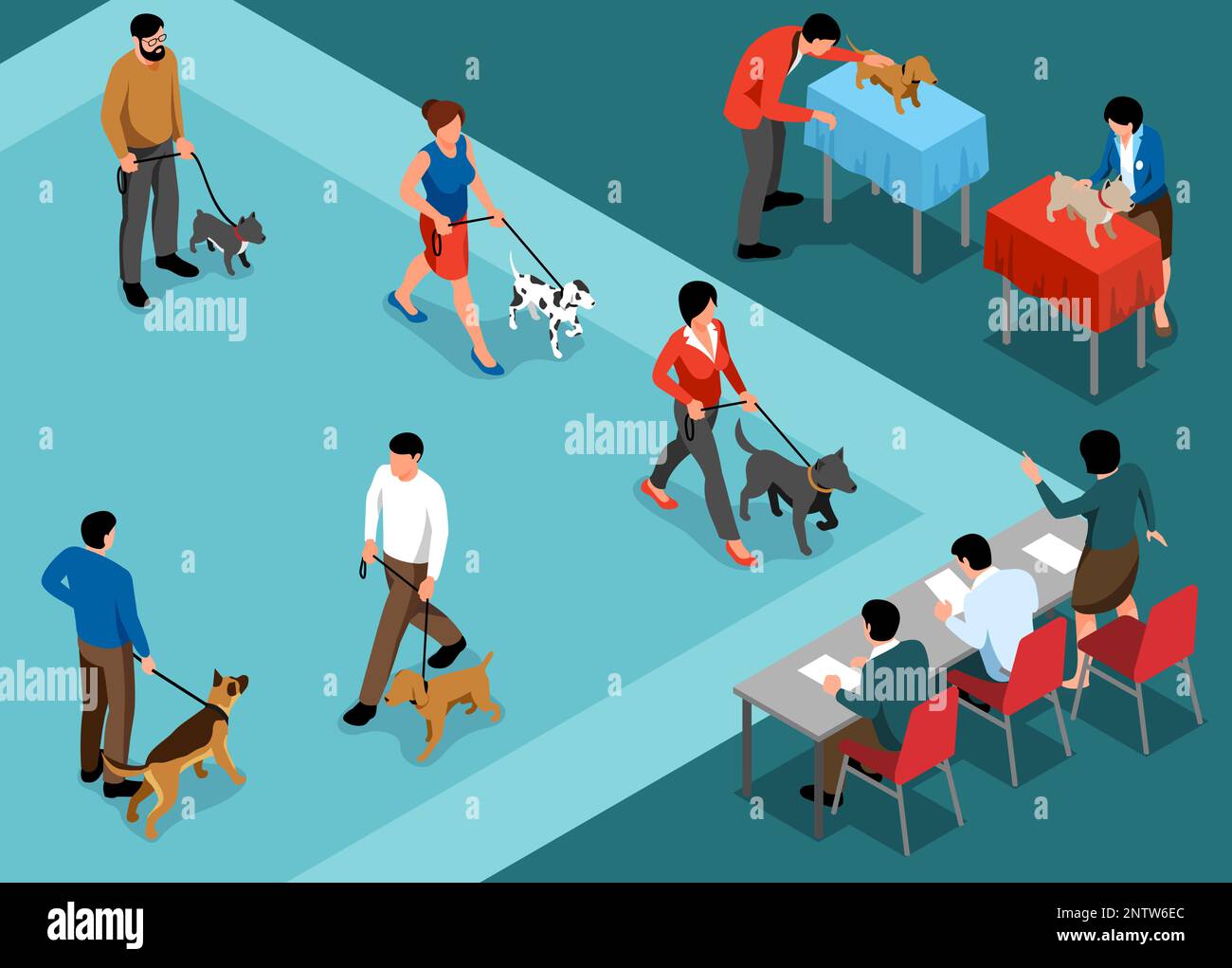Isometric dog show horizontal composition with showcase venue where