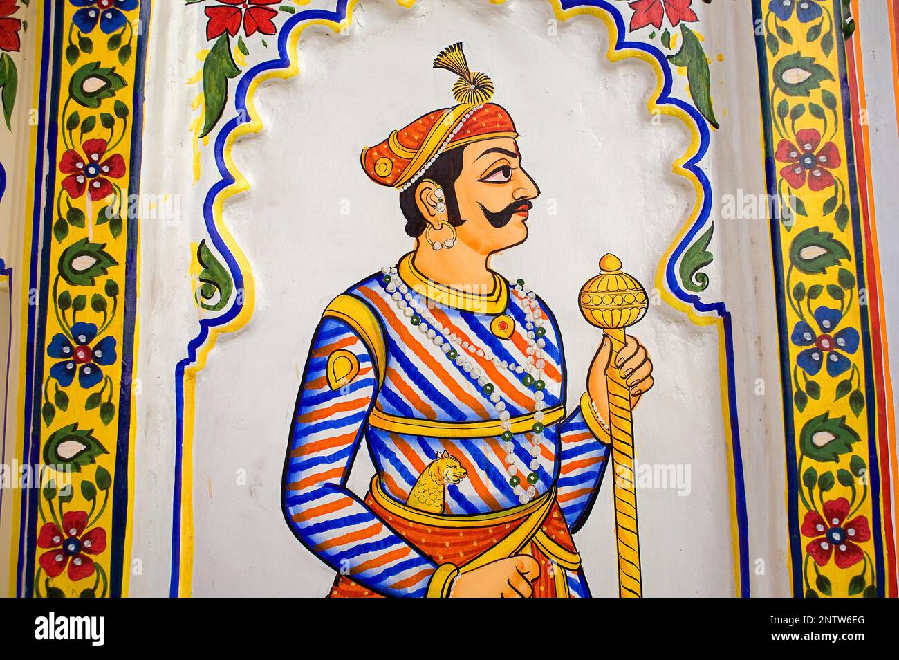 City Palace,paintings on the wall at the entrance of the palace,Udaipur, Rajasthan, india Stock