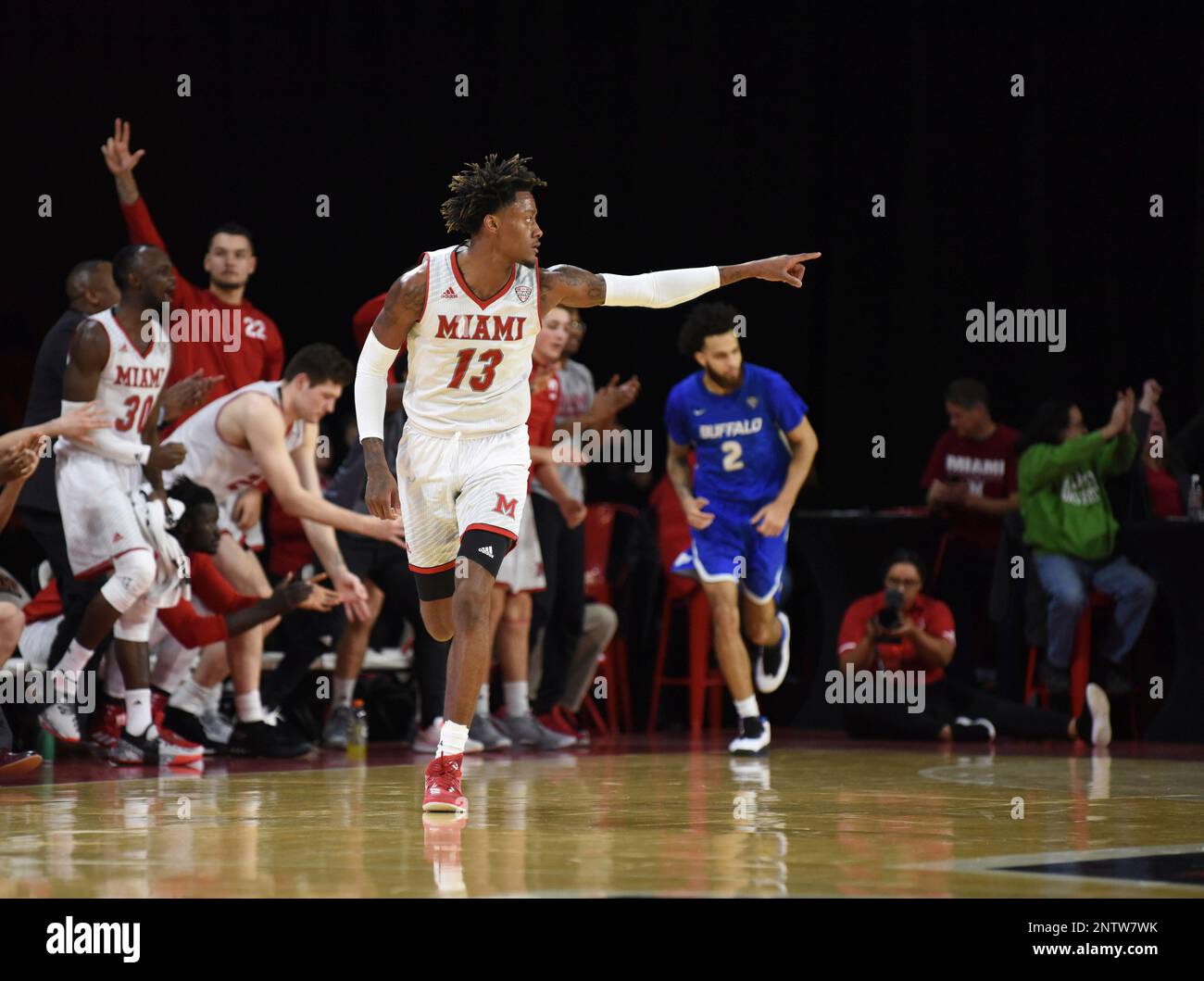 March 01, 2019 Miami RedHawks Forward Dalonte Brown (13) reacts as he