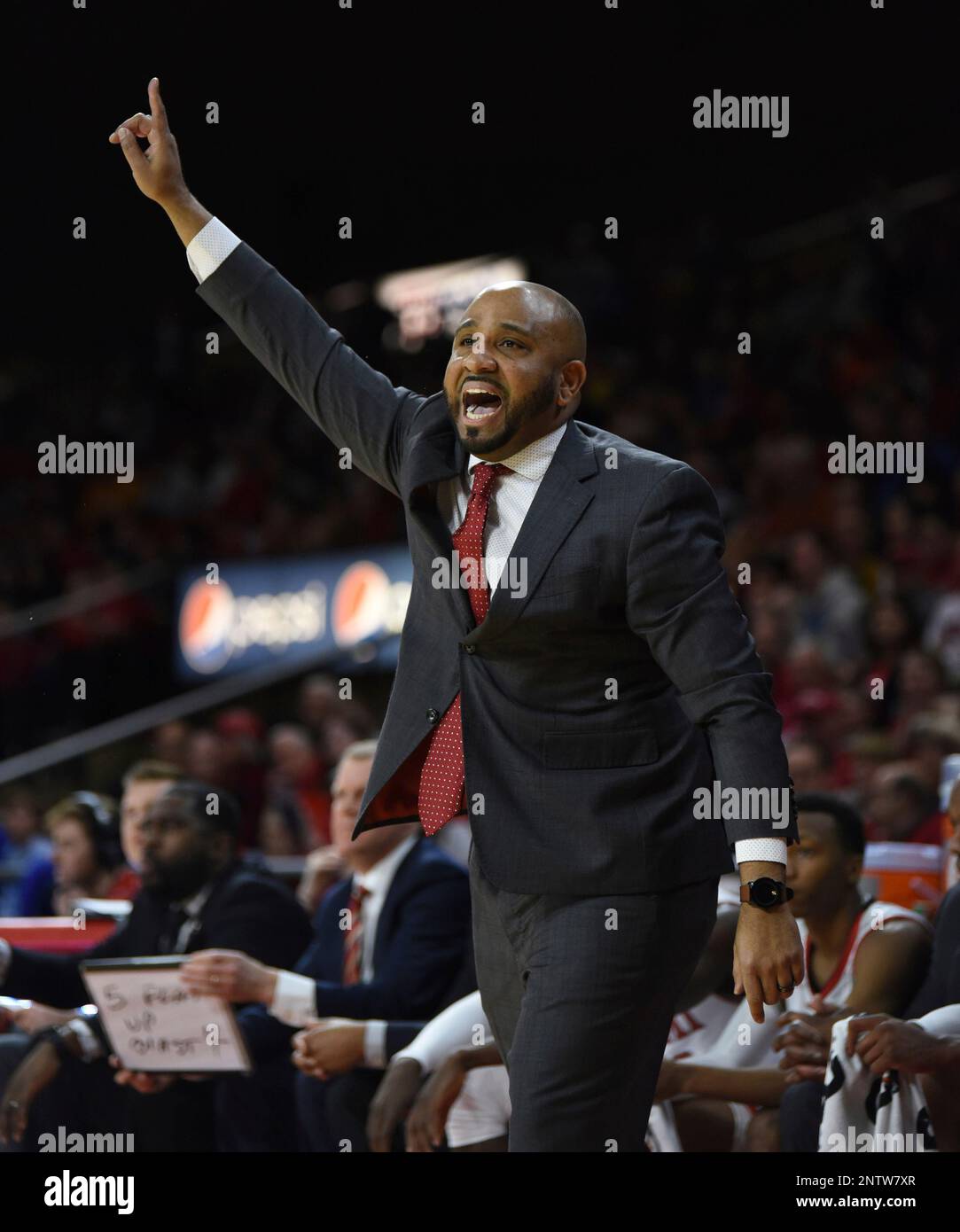March 01, 2019 Miami RedHawks Head Coach Jack Owens signals for ''one