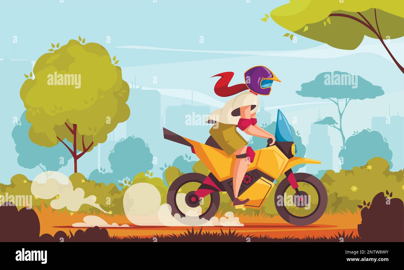 Motorcycle Cartoon Poster With Female Biker Riding A Bike Vector Illustration Stock Vector Image 6876