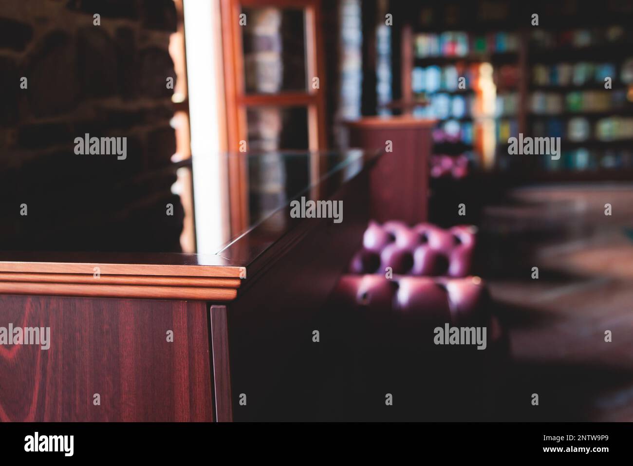 Old university college library interior with a bookshelves catalog, books and bookcase, classic
