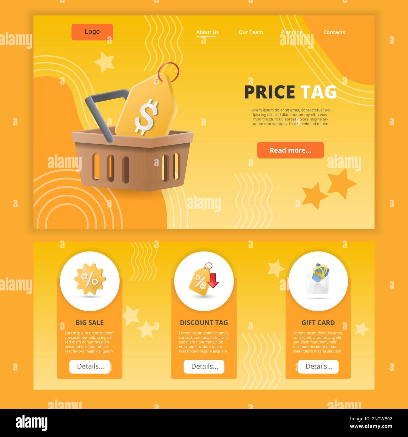 Price tag flat landing page website template. Big sale, discount tag